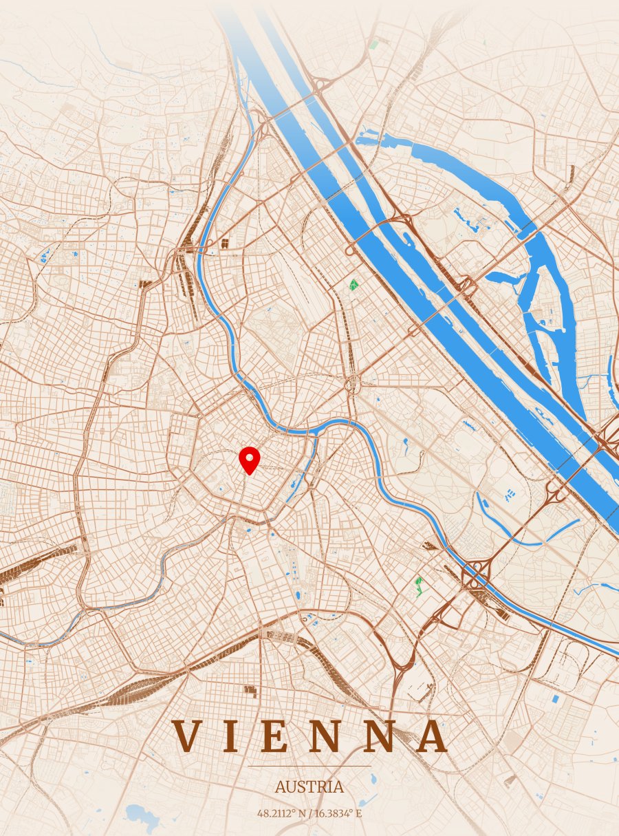 Map poster of Vienna marking Magnolia Suite Vienna's location